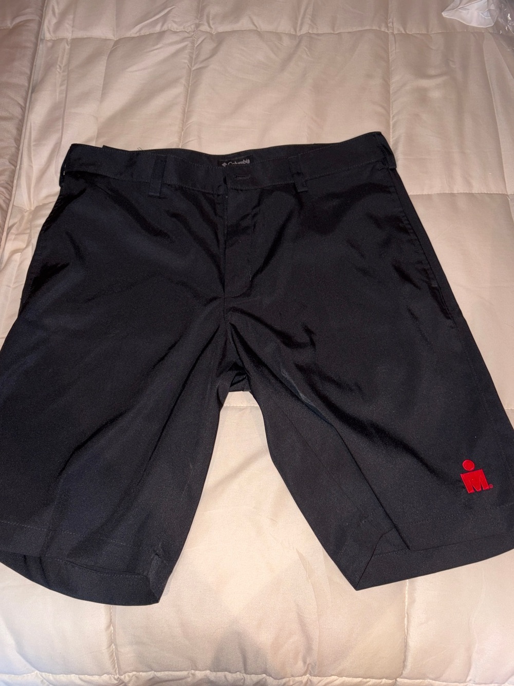 Columbia Black Performance golf Shorts with Red Ironman Logo